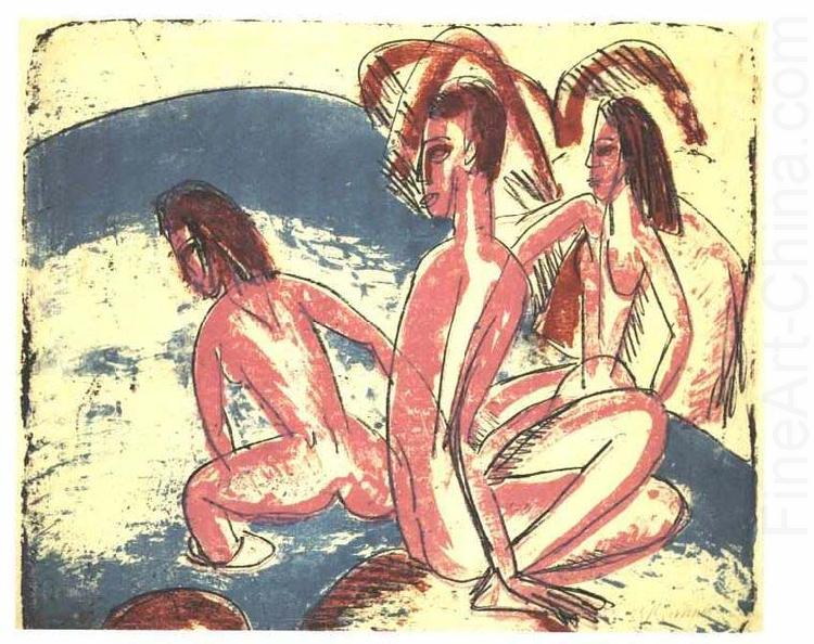 Ernst Ludwig Kirchner Tree bathers sitting on rocks china oil painting image